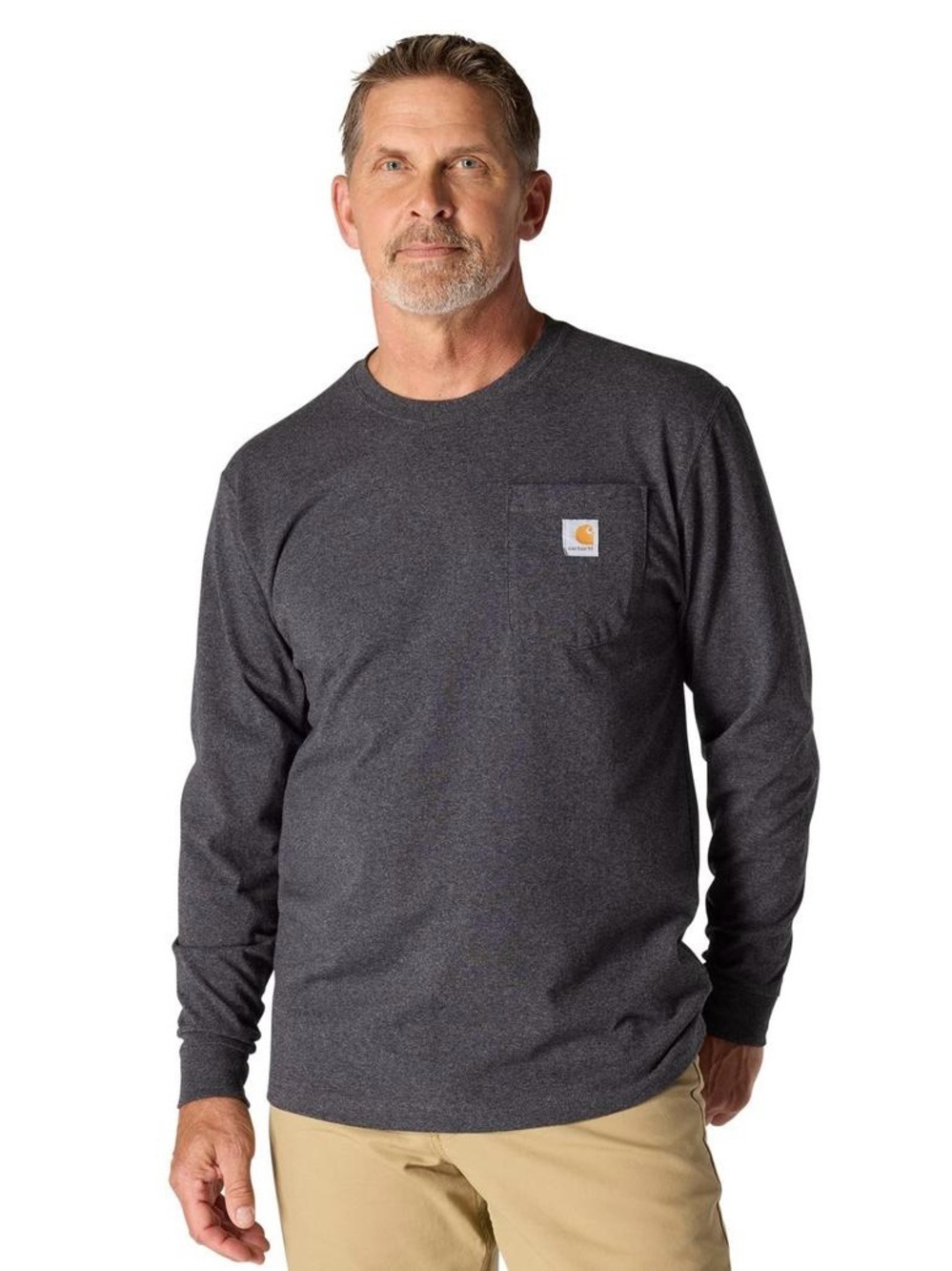 NWT Carhartt Charcoal Heather Long Sleeve Pocket Tee with Logo Patch Size Large